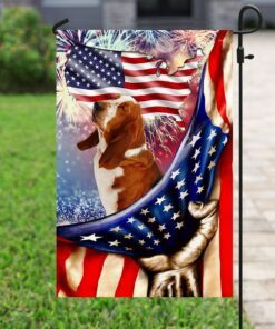 happy independence day basset hound flag 1046