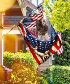 Happy Independence Day Liver and White Springer Spaniel Flag