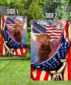 happy independence day red fox labrador retriever flag 7778
