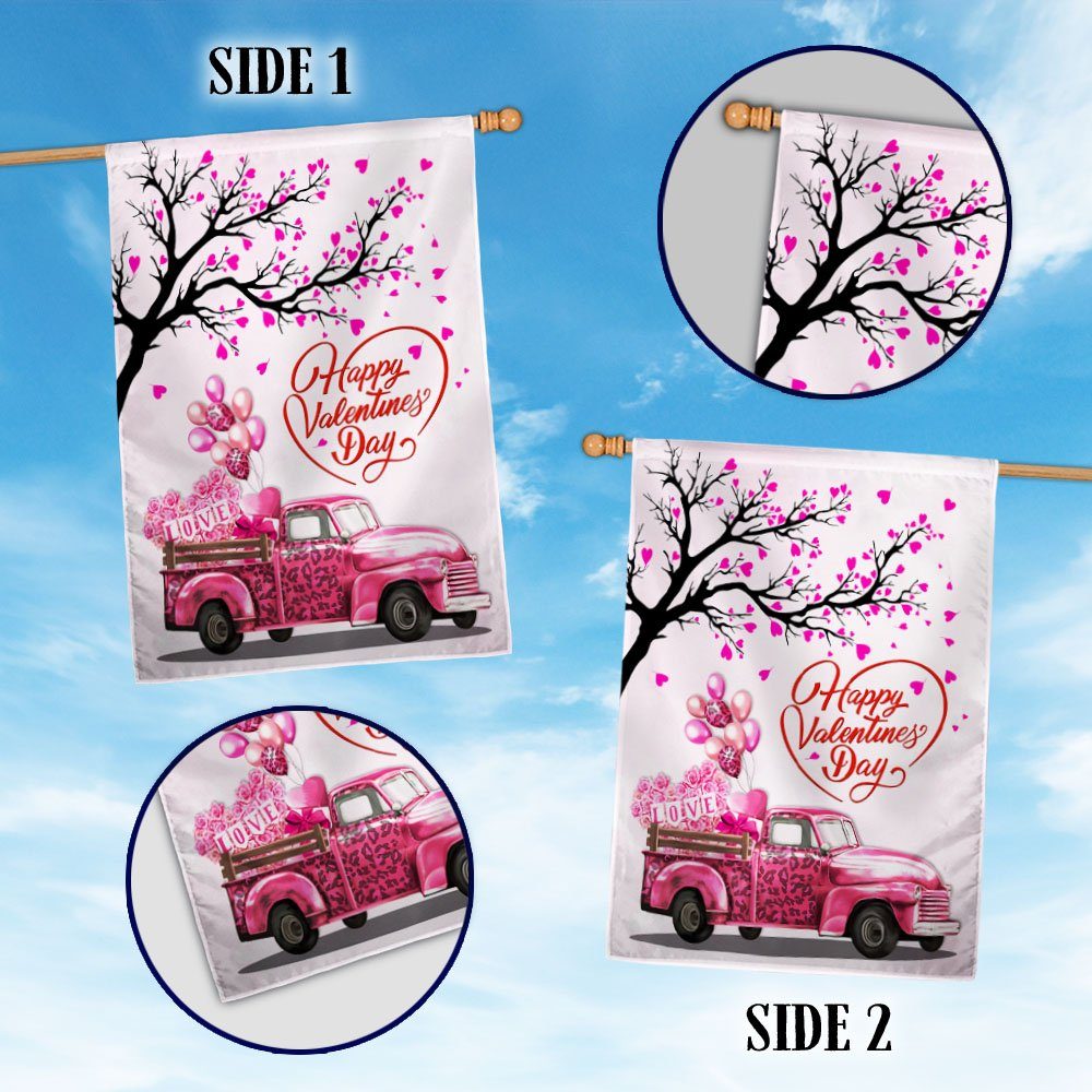 Happy Valentine's Day Flag Pink Truck Valentine Home Decor TQN841F - Image 2