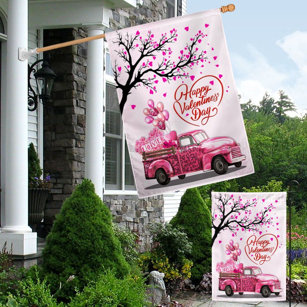 Happy Valentine's Day Flag Pink Truck Valentine Home Decor TQN841F - Image 4