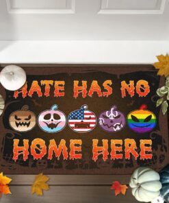 Hate Has No Home Here. LGBT, Black Lives Matter, Civil Rights, Peace Pumpkin Halloween Doormat TPT358DM