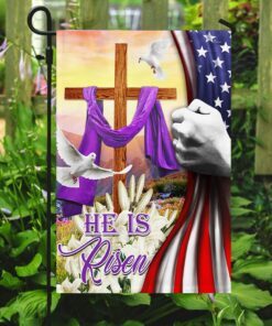 he is risen. easter christian cross american flag thh3772f 7318