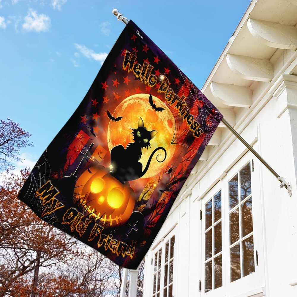 Hello Darkness Cat Halloween Flag