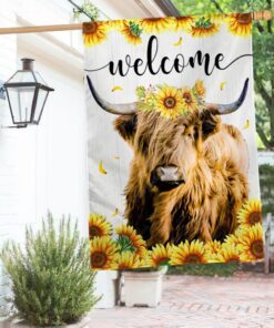 highland cattle flag highland cow sunflowers welcome tqn1061f 2644
