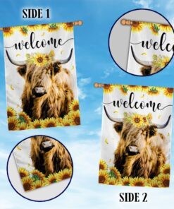 highland cattle flag highland cow sunflowers welcome tqn1061f 4727
