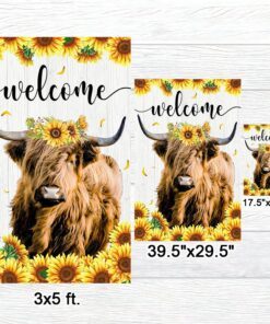 highland cattle flag highland cow sunflowers welcome tqn1061f 4990