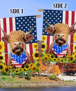 highland cattle sunflower patriot cow flag mln1488f 7354