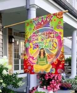 Hippe Peace Namaste Flag Imagine All The People Living Life In Peace NNT433F