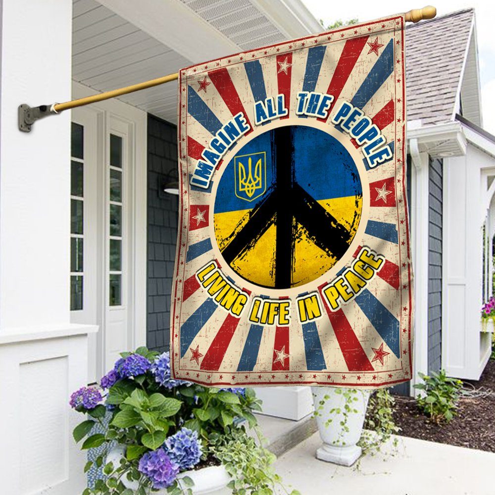 Hippie. Imagine All The People Living Life In Peace American Ukraine Flag THN3779F