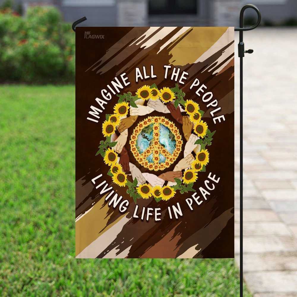 Hippie. Imagine All The People Living Life In Peace Flag - Image 10