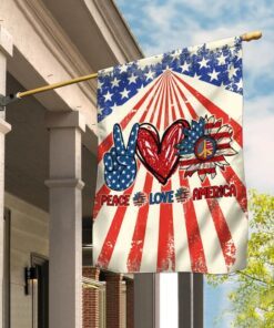 Hippie. Peace Love America Flag
