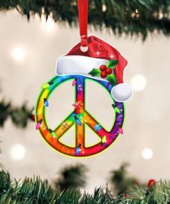 Hippie Christmas Custom-Shaped Ornament Santa Hat Peace Sign DBD2970O