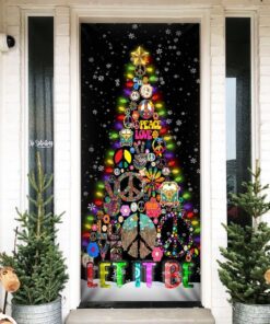 Hippie Christmas Tree Door Cover Let It Be TTV379D