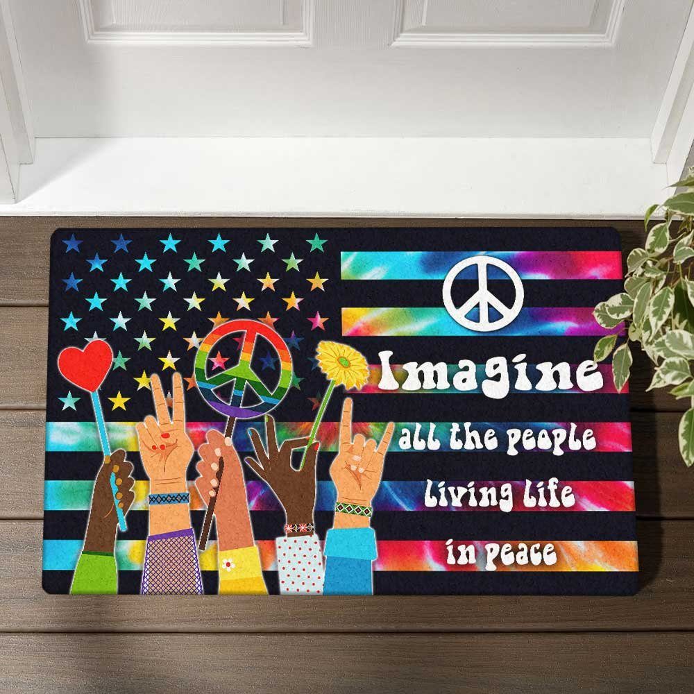 Hippie Doormat Imagine All The People Living Life In Peace DBD3141DM