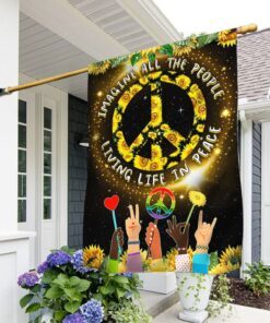 Hippie Flag Imagine All The People Living Life In Peace Sunflower Flag TPT345F