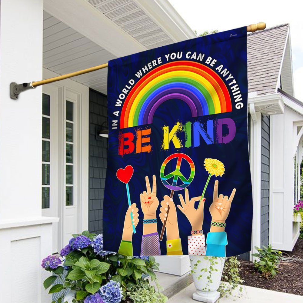 Hippie Flag In A World Where You Can Be Anything Be Kind. Peace Sign Rainbow LGBT Flag TPT247Fv1 - Image 9