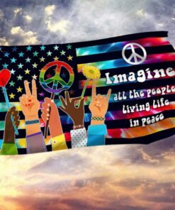 Hippie Grommet Flag Imagine All The People Living Life In Peace DBD3141GF