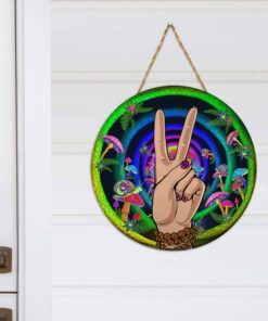 hippie peace love door sign magic word round wooden sign ntb562wd 1056