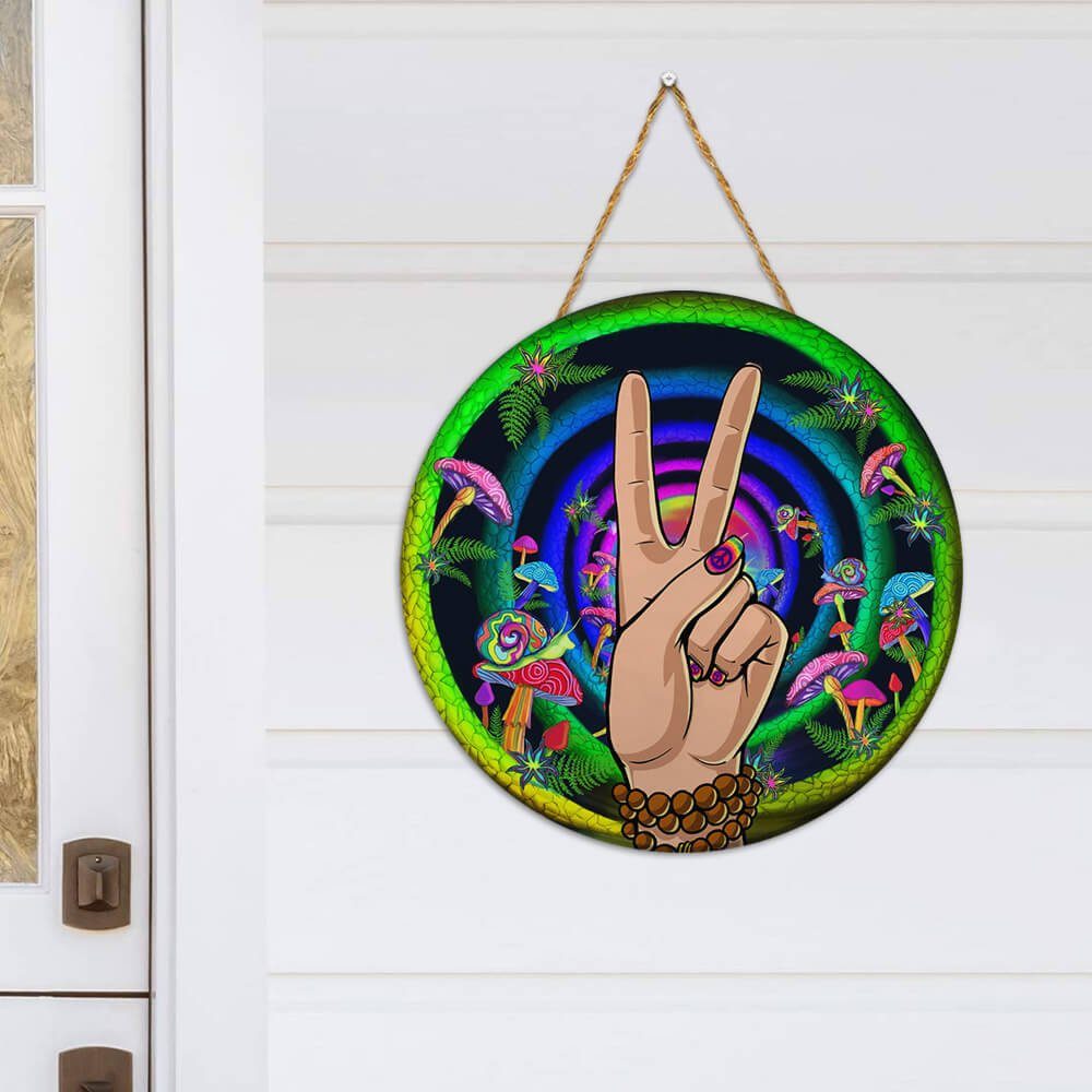 Hippie Peace Love Door Sign Magic Word Round Wooden Sign NTB562WD - Image 3