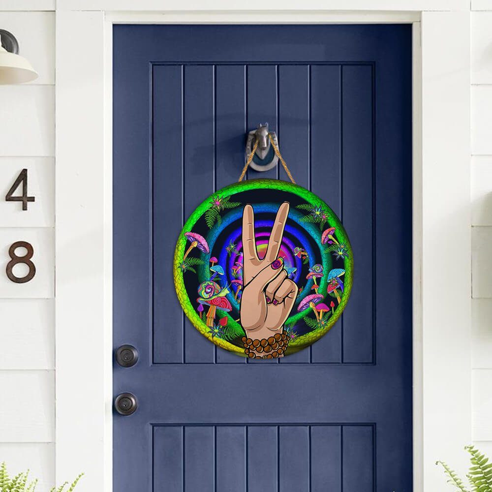 Hippie Peace Love Door Sign Magic Word Round Wooden Sign NTB562WD - Image 4
