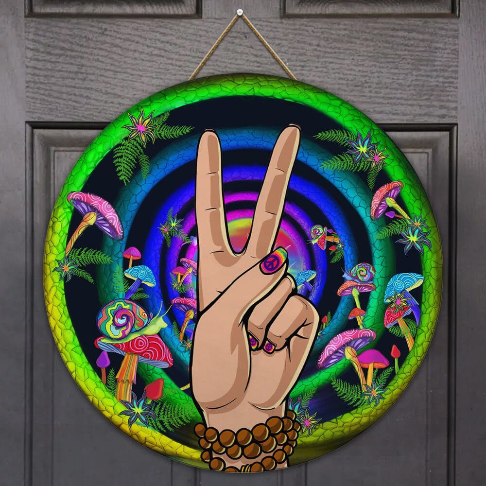 Hippie Peace Love Door Sign Magic Word Round Wooden Sign NTB562WD - Image 2