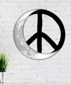 Hippie Peace Sign Crescent Moon Hanging Metal Sign DHP3347MS