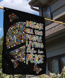 Hippie Peace Sign Flag Imagine All The People Living Life In Peace TTV470F