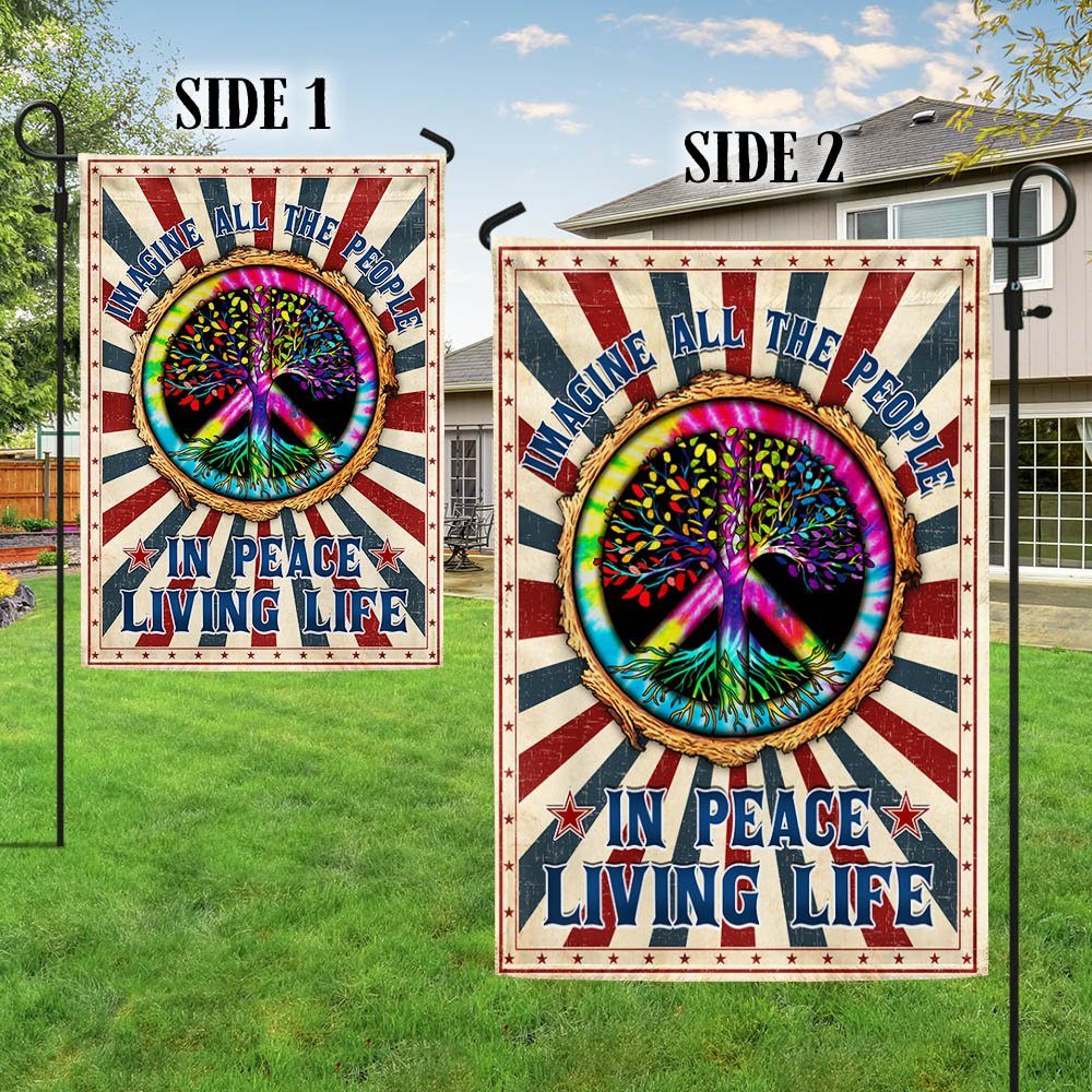 Hippie Peace Sign Imagine All The People Living Life In Peace Flag MLN1352F - Image 5