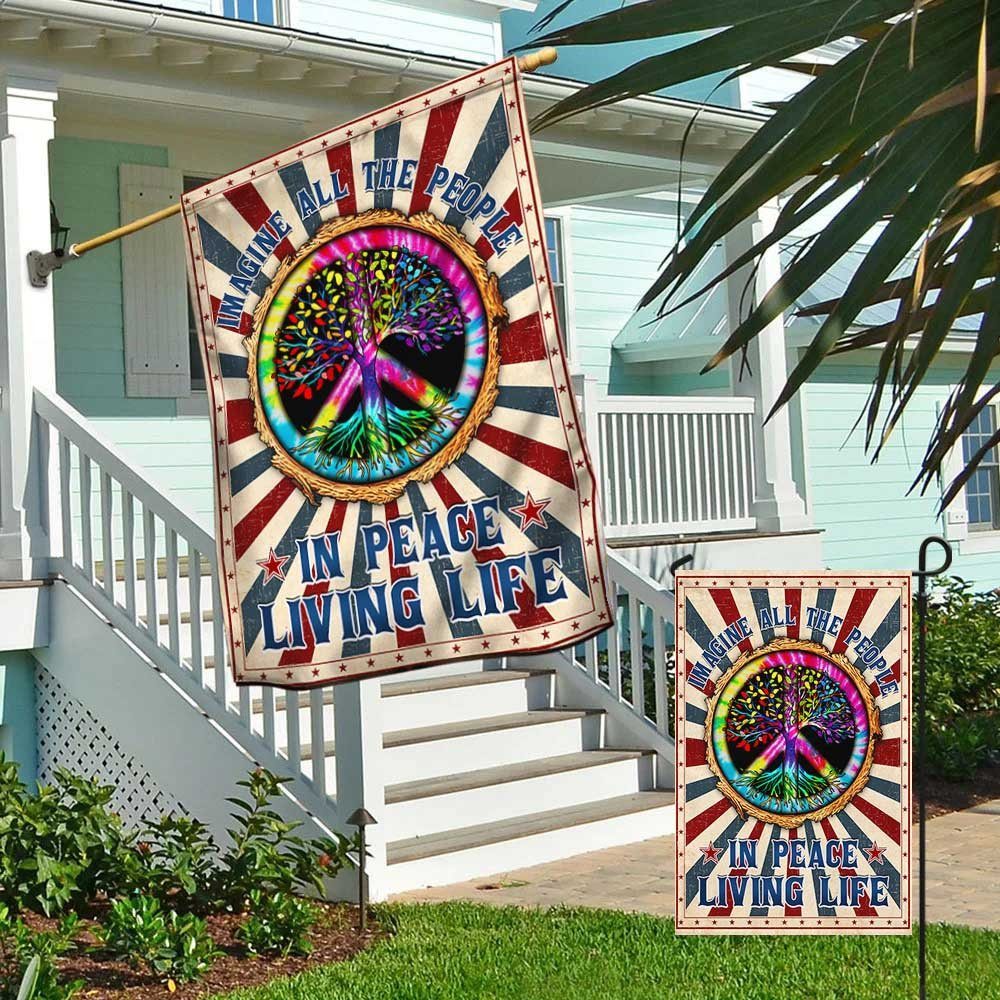 Hippie Peace Sign Imagine All The People Living Life In Peace Flag MLN1352F - Image 4