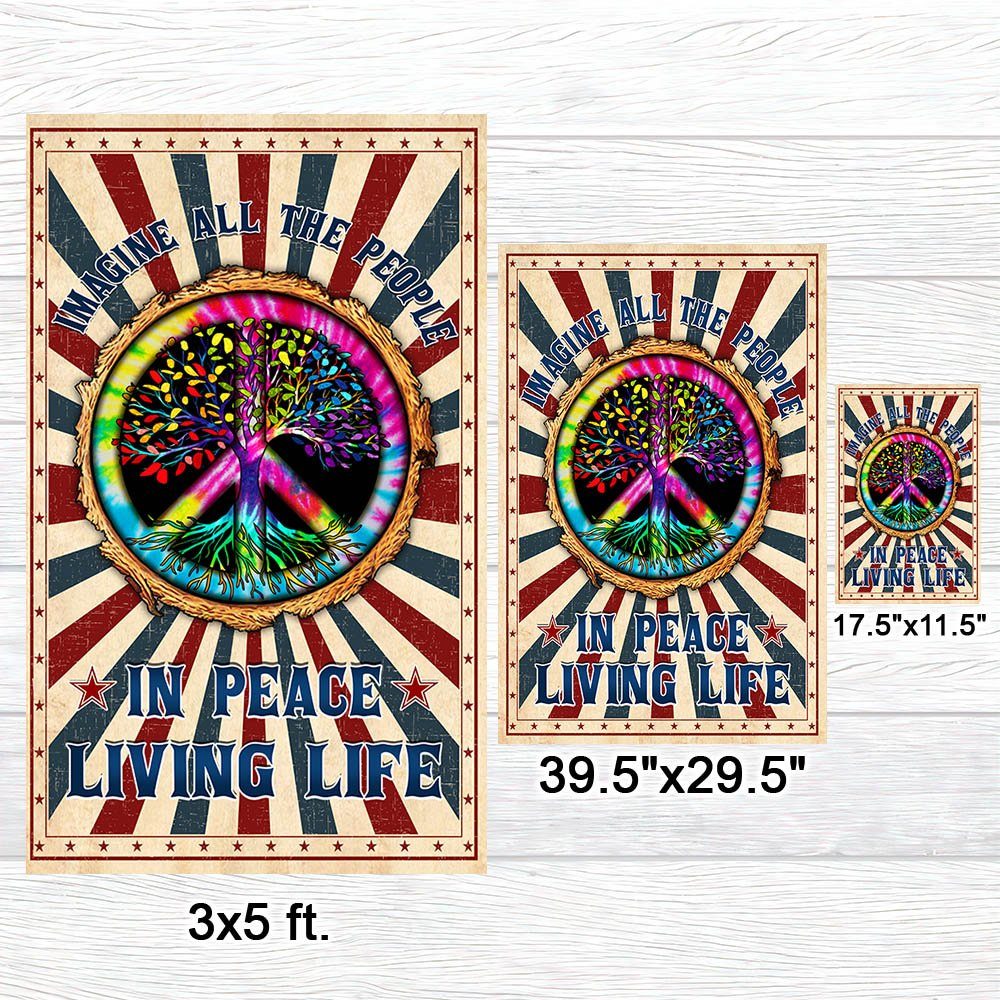 Hippie Peace Sign Imagine All The People Living Life In Peace Flag MLN1352F - Image 7