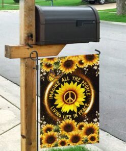 hippie sunflower. imagine all the people living life in peace flag 1693