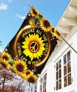 hippie sunflower. imagine all the people living life in peace flag 2774