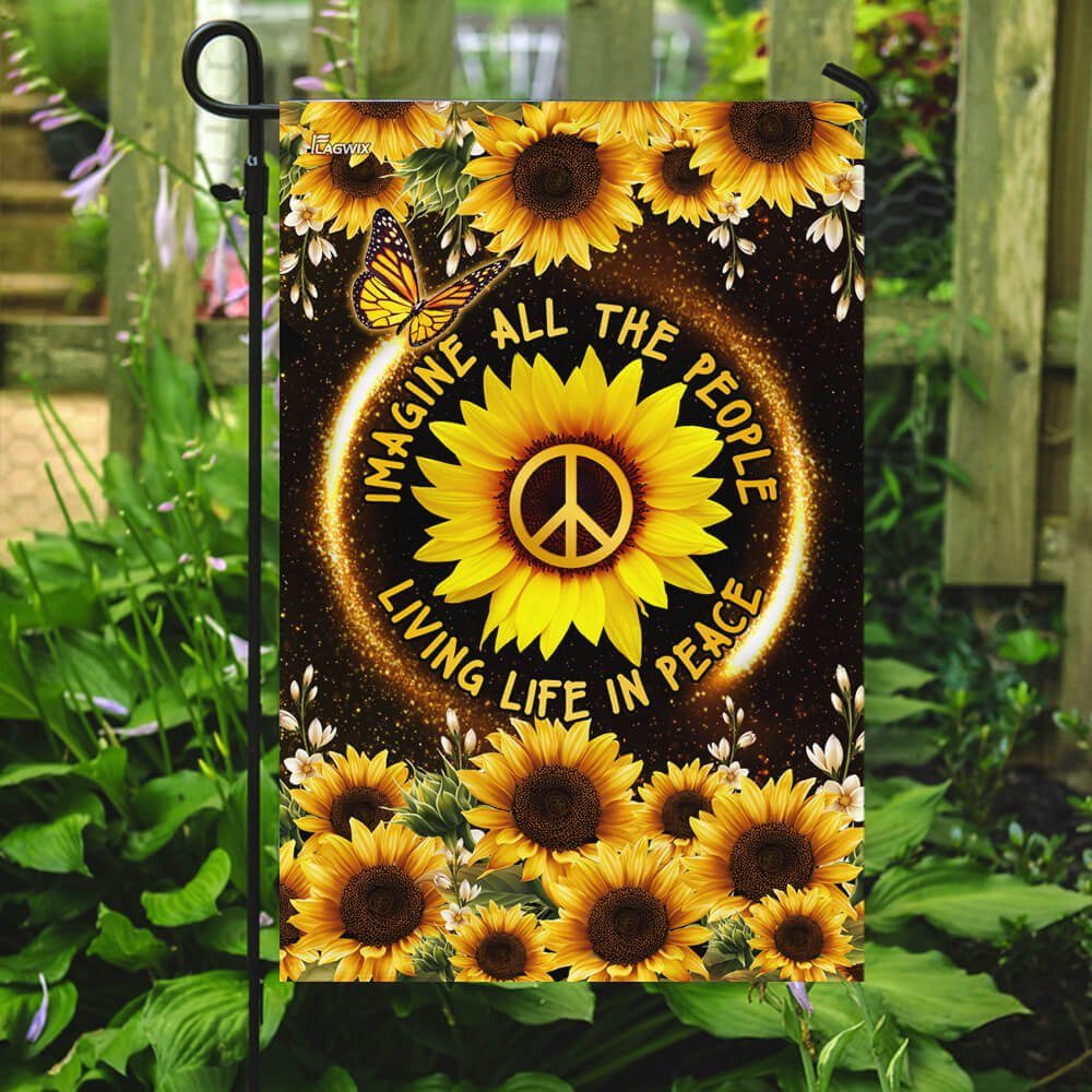 Hippie Sunflower. Imagine All The People Living Life In Peace Flag - Image 7