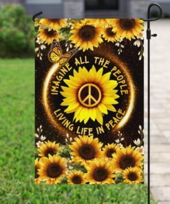 hippie sunflower. imagine all the people living life in peace flag 6557
