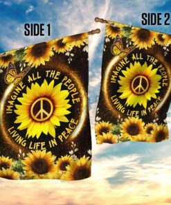 hippie sunflower. imagine all the people living life in peace flag 8693