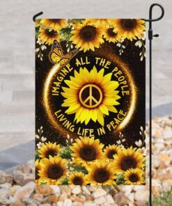 hippie sunflower. imagine all the people living life in peace flag 8790