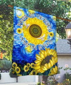 Hippie Sunflower Flag Imagine All People Living Life In Peace MLN306F