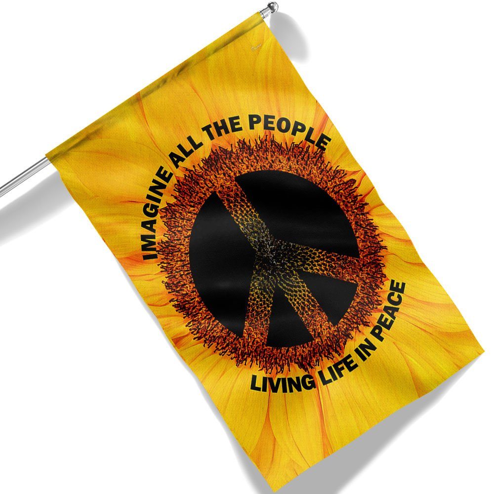 Hippie Sunflower Imagine All The People Living Life In Peace Flag TQN1353F - Image 7