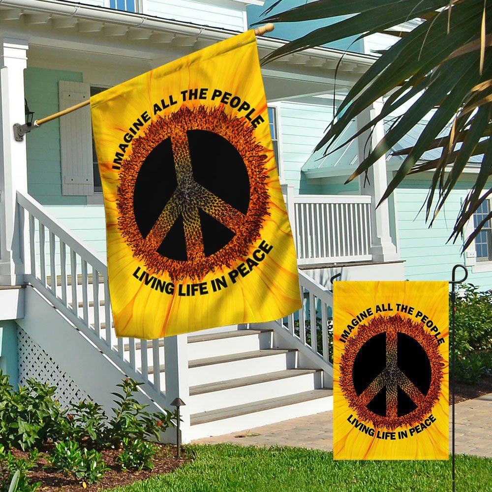 Hippie Sunflower Imagine All The People Living Life In Peace Flag TQN1353F - Image 4