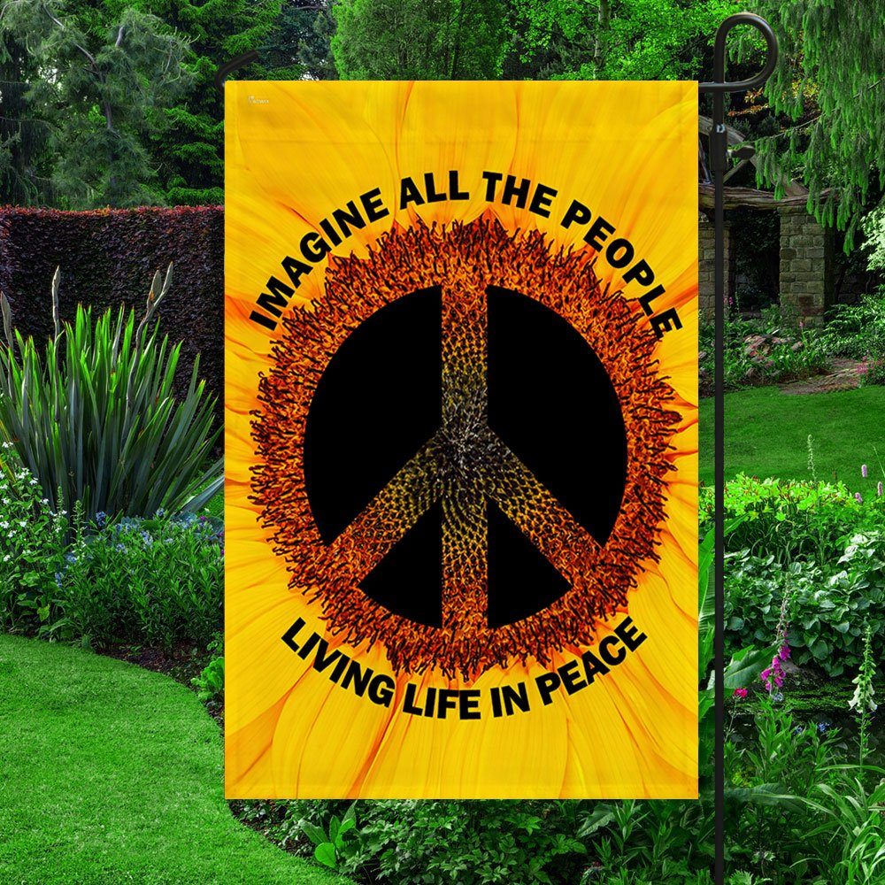 Hippie Sunflower Imagine All The People Living Life In Peace Flag TQN1353F - Image 2
