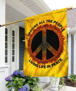 Hippie Sunflower Imagine All The People Living Life In Peace Flag TQN1353F