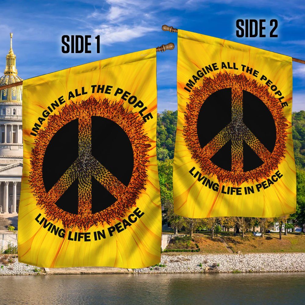 Hippie Sunflower Imagine All The People Living Life In Peace Flag TQN1353F - Image 3