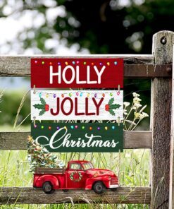 holly jolly christmas red truck christmas hanging metal sign bnn660ms 1093