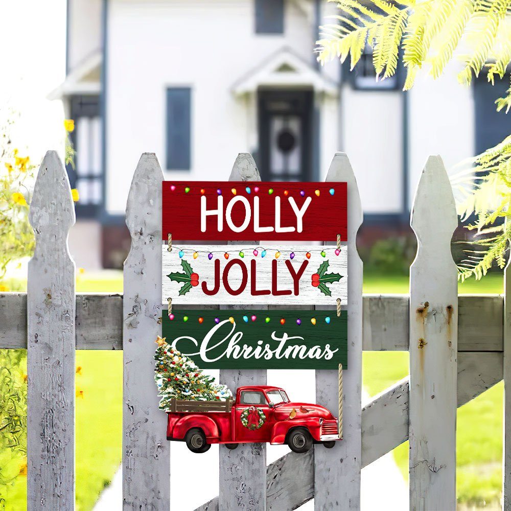 Holly  Jolly Christmas Red Truck Christmas Hanging Metal Sign BNN660MS - Image 6