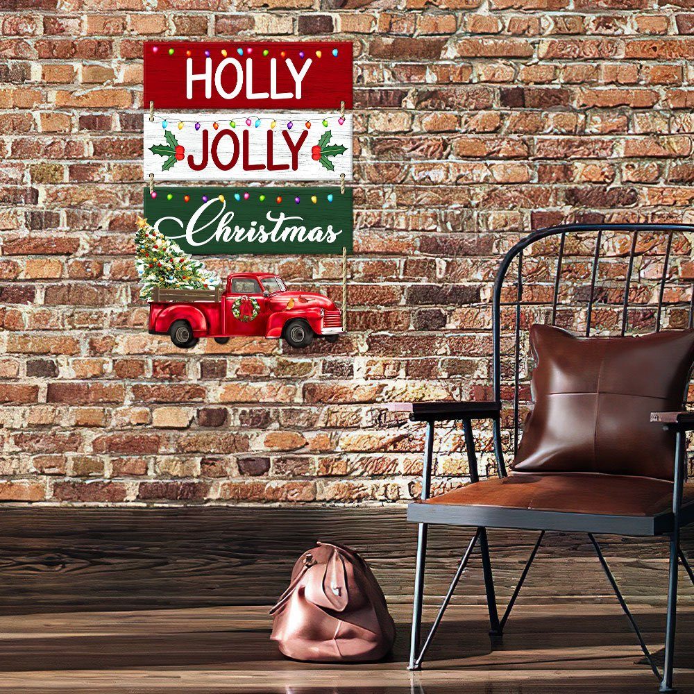 Holly  Jolly Christmas Red Truck Christmas Hanging Metal Sign BNN660MS - Image 3