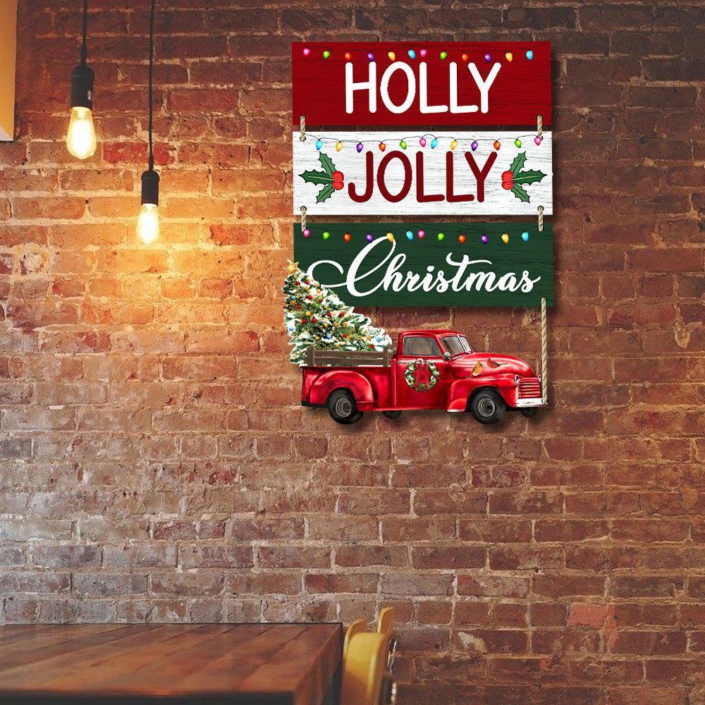 Holly  Jolly Christmas Red Truck Christmas Hanging Metal Sign BNN660MS - Image 4