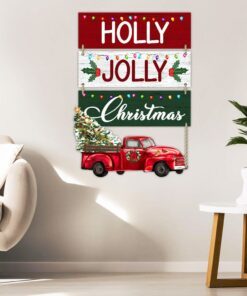 holly jolly christmas red truck christmas hanging metal sign bnn660ms 4144