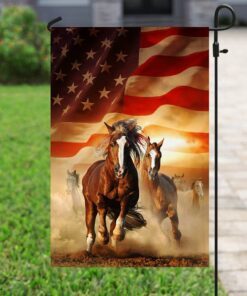 horses running american flag ant156f 8884