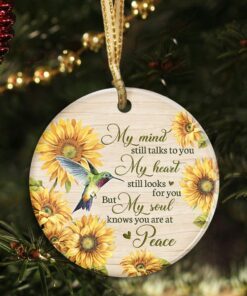 hummingbird ornament, my mind still talks to you sunflower hummingbird, memorial ceramic ornament, christmas tree decorations, ceramic ornament mln559o 2327